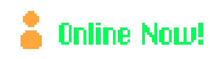A gif based on Myspace online now button. It has a orange silhouette of a person from the shoulder up and green signal bursts by their head as well as the words online now to the right. End I.D.